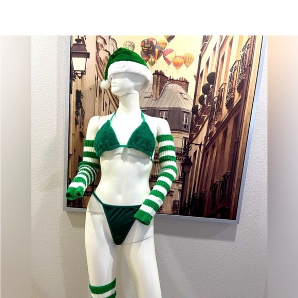 PINK Victoria's Secret Green Striped Holiday Lingerie Set - Picture 8 of 12